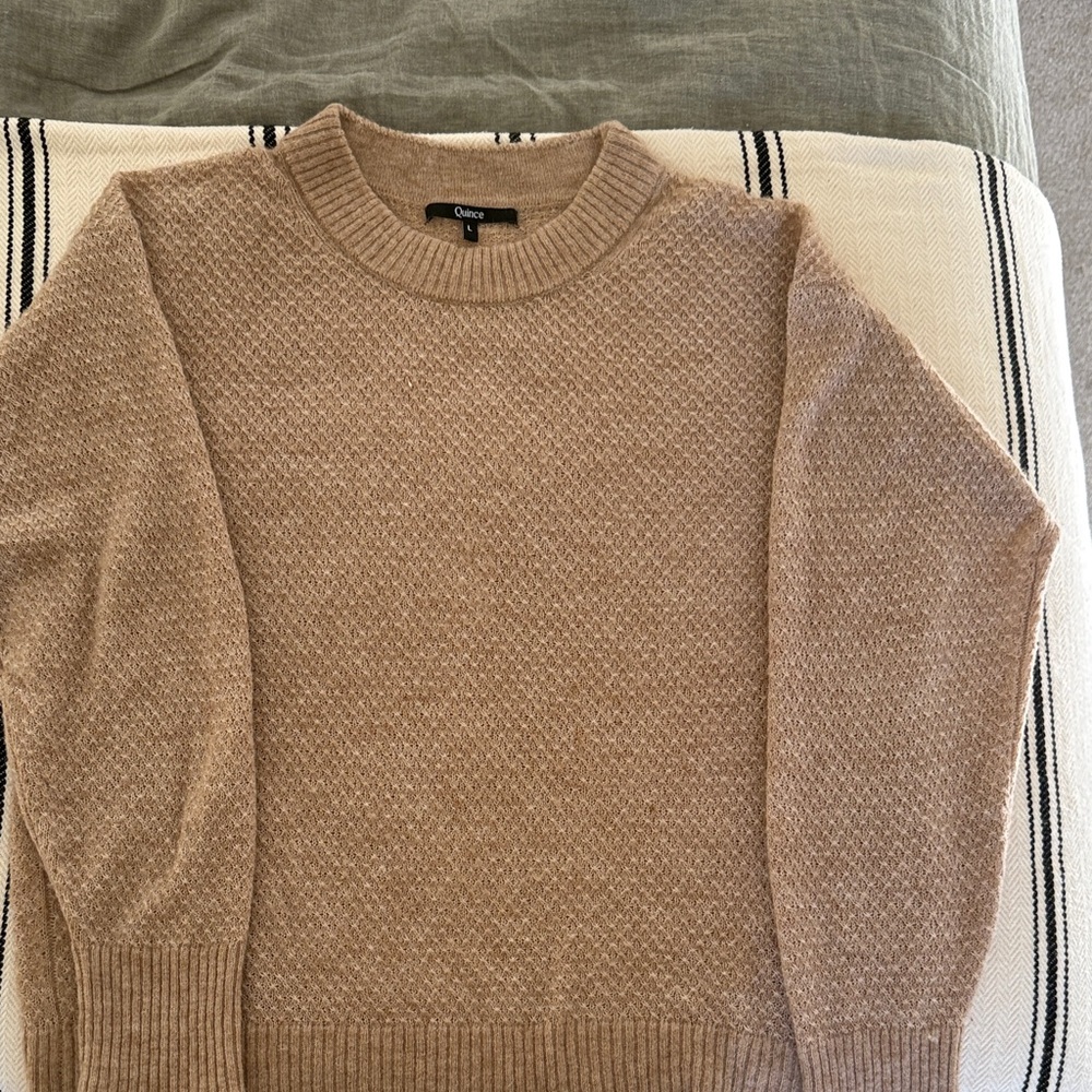 Quince Women's Textured Crewneck Sweater in Light Brown